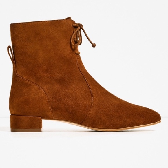 SOLD!!🎄SPECIAL $35 free shipping🎄ZARA Brown Suede Leather Lace Booties Sz41/(10) - Picture 2 of 6